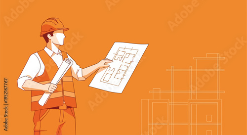 Man wearing hardhat holding blueprints.