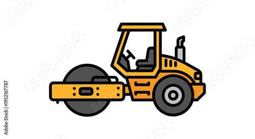 Yellow Road Roller Construction Vehicle Machine.