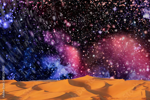 milky way and milky way over the desert in the night. the stars in the middle.