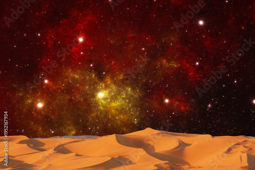 milky way and milky way over the desert in the night. the stars in the middle.