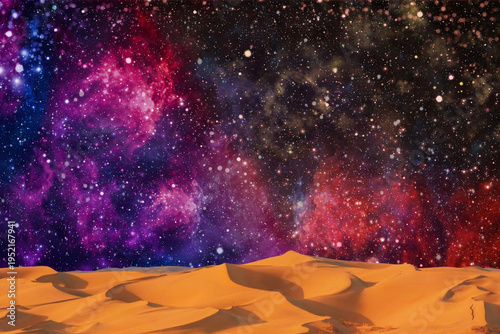 milky way and milky way over the desert in the night. the stars in the middle.