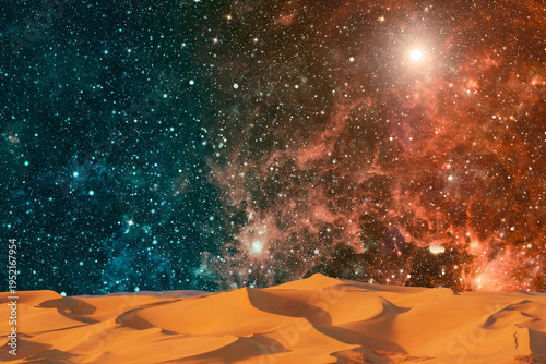 milky way and milky way over the desert in the night. the stars in the middle.