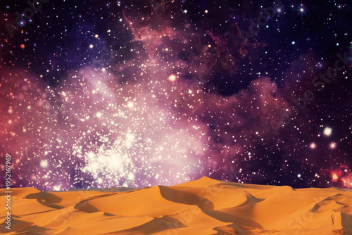 milky way and milky way over the desert in the night. the stars in the middle.
