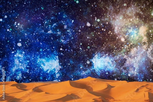 milky way and milky way over the desert in the night. the stars in the middle.