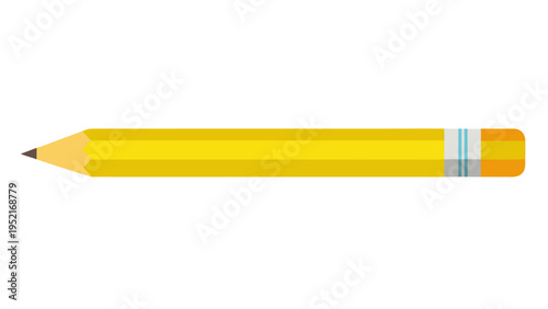 A yellow pencil with a grey and orange eraser is depicted pointing left in a flat vector illustration style against a solid black background.