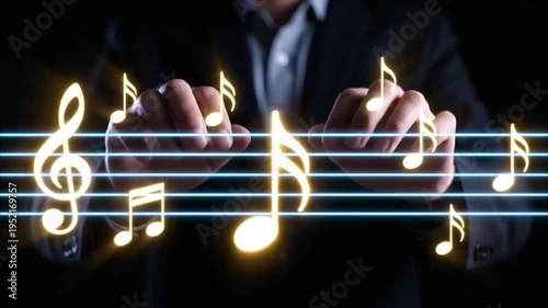 Virtual Conductor Composing Music Notes on Staff