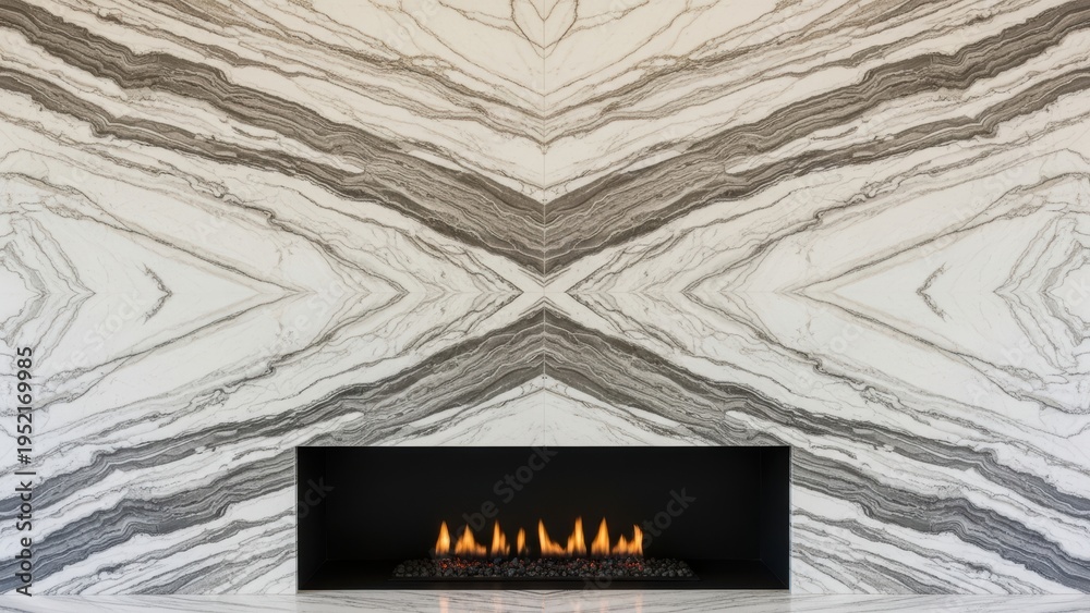 Fototapeta premium Bookmatched Marble Fireplace Wall