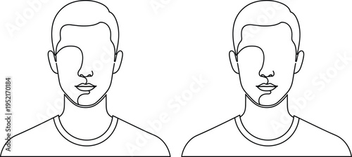 Cartoon illustration of a smiling woman doctor and a male patient profile sketch featuring a black silhouette style with detailed face hair and eyes