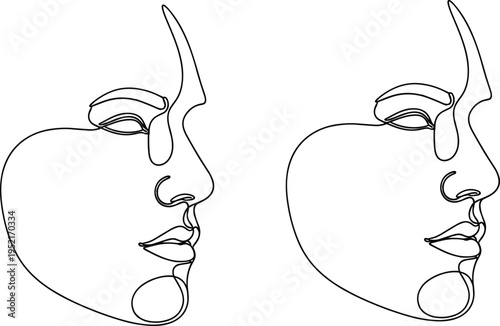 Vector illustration of a beauty woman profile and an apple with a worm in a minimal line art logo style