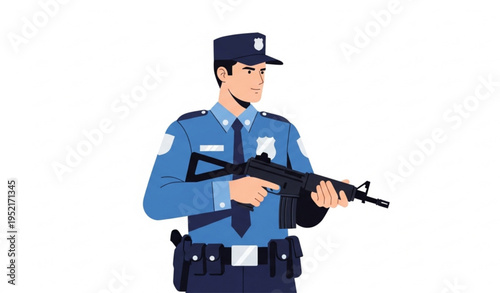 Security Officer with Firearm Protection Concept Vector Illustration