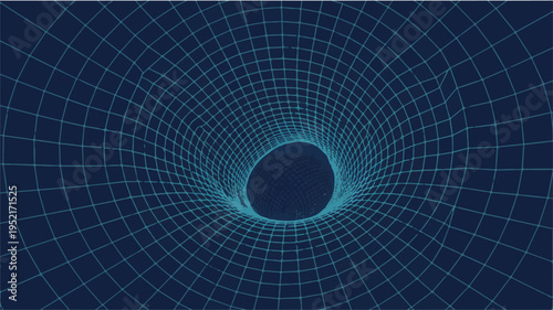 Abstract Wireframe Grid Warping Into A Dark Sphere Representing A Black Hole vector illustration
