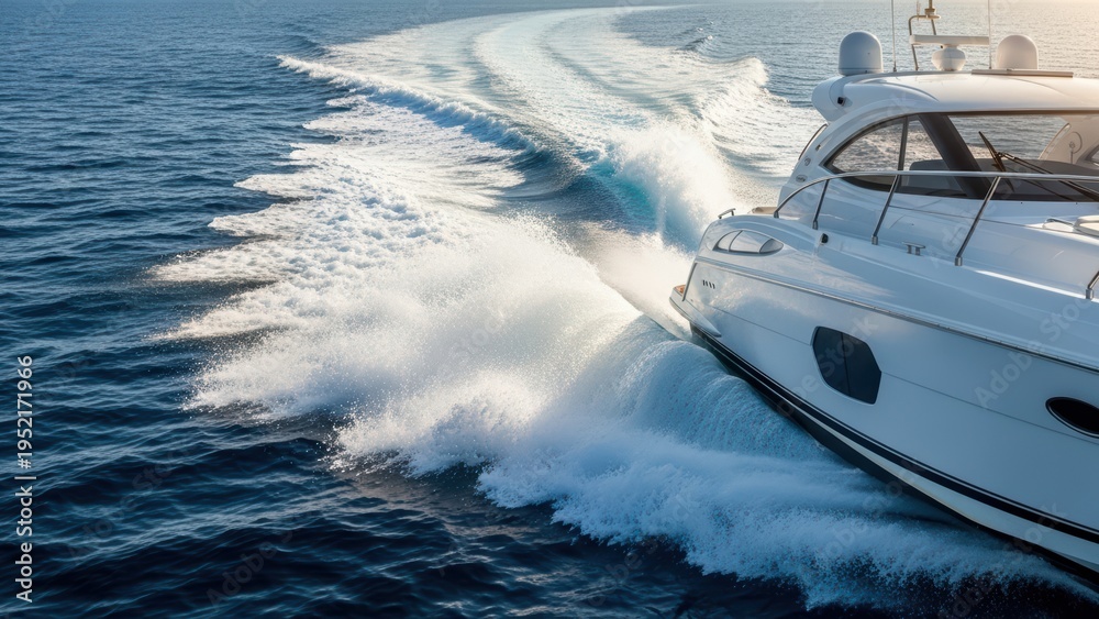 Fototapeta premium Luxury Yacht Speeding On Blue Ocean