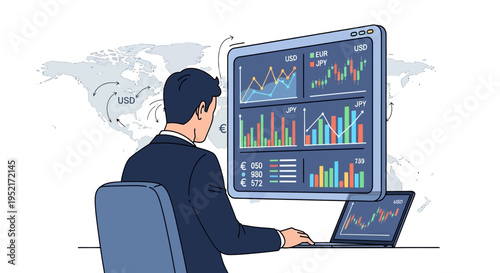 Businessman analyzing financial data on computer screen in office