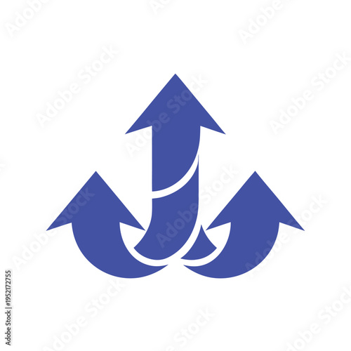 A blue graphic icon showing three stylized arrows pointing in different directions on white ground