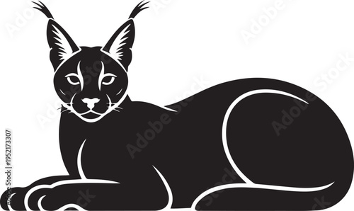 Black Caracal Wild Cat Silhouette Illustration Lying Down Minimalist Design