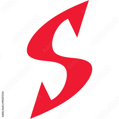 A bold red stylized letter s graphic design element isolated on a clean white background surface