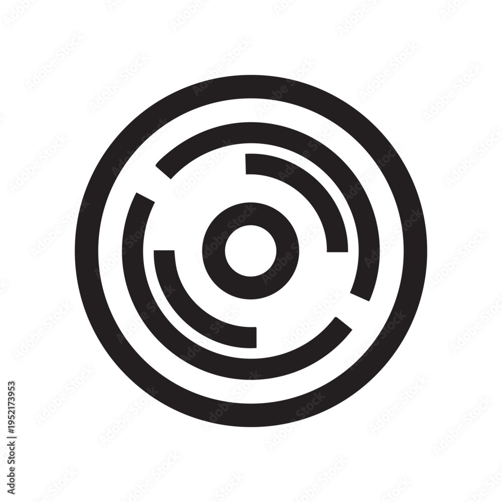 Fototapeta premium A minimalist black and white graphic icon featuring a circular shape with segmented ring patterns