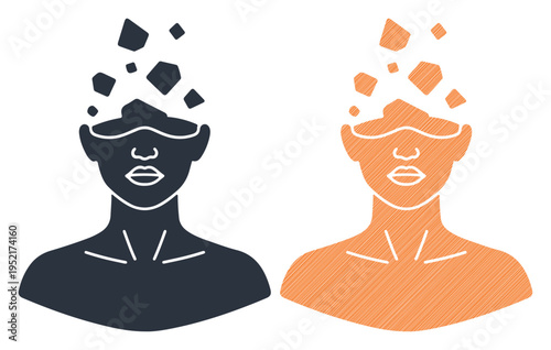 Two stylized human profiles dissolving into abstract shapes, representing thought and connection.