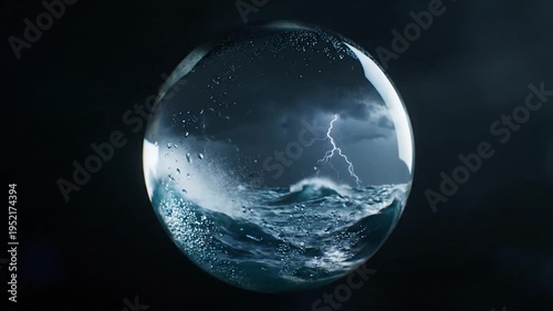 Stormy Seas Captured in a Crystal Ball with Lightning