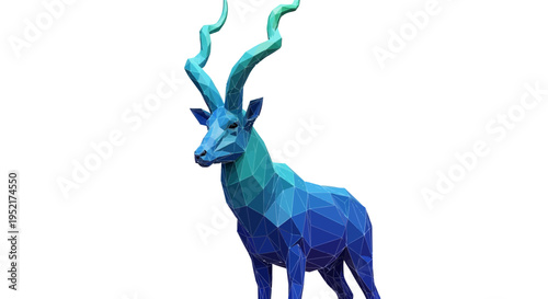 Blue polygonal goat with long horns.
