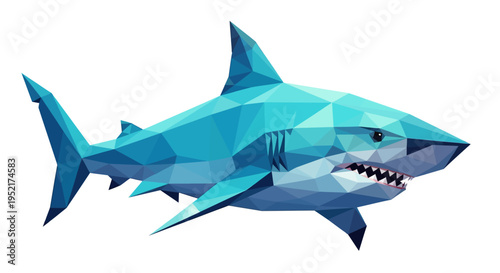 Blue polygonal shark with sharp teeth.