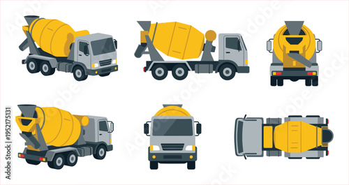 Versatile Concrete Mixer Truck Views: Side, Front, Rear, and Top Perspectives