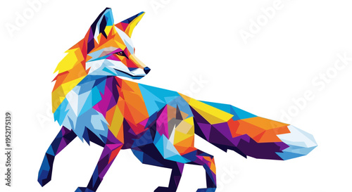 Colorful Fox Walking Sideways Profile.