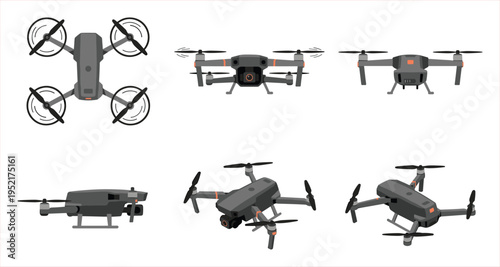 Modern Aerial Vehicle Collection: Multiple Angles of a Professional Quadcopter