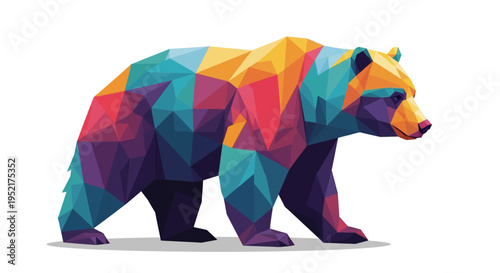 Colorful geometric bear illustration walking.