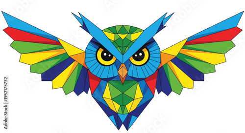 Colorful geometric owl graphic design.