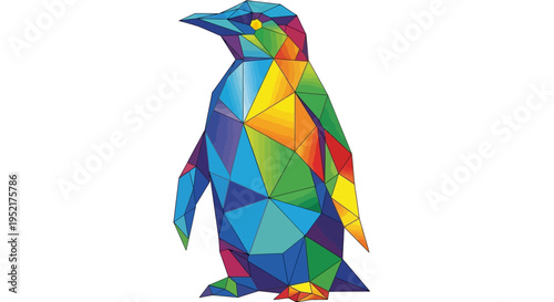 Colorful geometric penguin illustration art.
