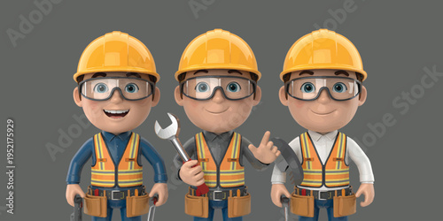 Construction Worker and Engineer Characters with Tools