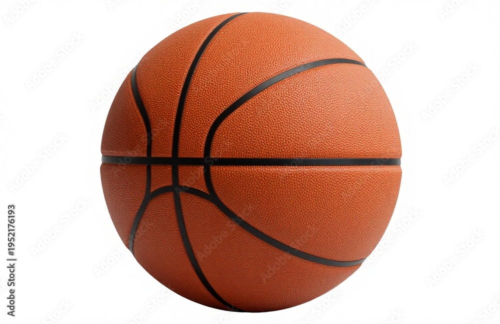 Fototapeta premium A single orange rubber basketball ball with black stripes is a round sports equipment sphere isolated on a white background for team competition game play activity or leisure