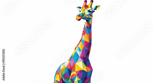 Colorful giraffe with vibrant multicolored spots.