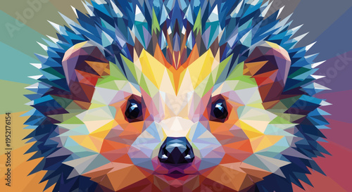 Colorful hedgehog face closeup portrait.
