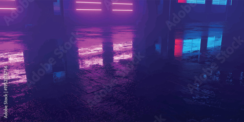 Cyberpunk Neon Reflections on Wet Pavement Texture