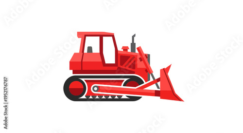 Red Bulldozer Construction Vehicle, Heavy Machinery, Earthmover, Vector Illustration