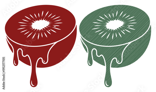 Juicy kiwi halves dripping with vibrant colors, artistic and refreshing concept