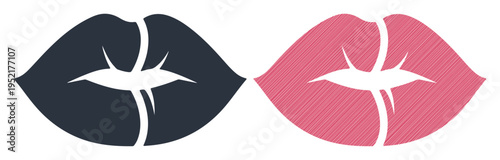 Two stylized lips, one dark blue and one pink, suggesting communication or a kiss.