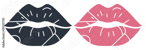 Stylized lips illustration in contrasting dark and pink colors with a modern graphic design.