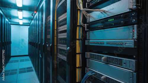 Data Center Server Room with LED Indicators