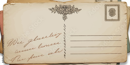 Delicate faded postcard edges and vintage handwriting overlay_traced