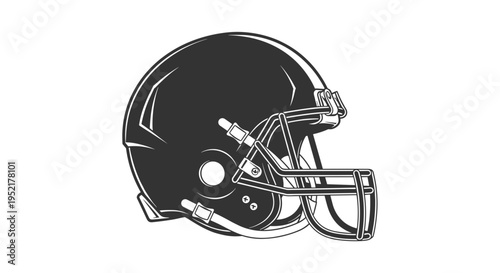Protective black american football helmet with metal facemask isolated on a clean white background symbolizing sport