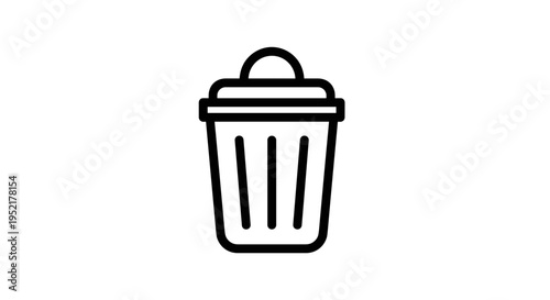 Simple line art icon of a trash can with lid representing waste disposal recycling and clean environment concepts