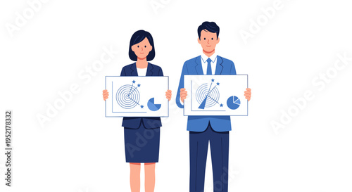 Professional business people presenting charts and graphs with data analytics showcasing financial success