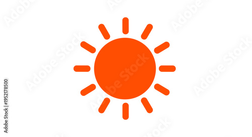 Vibrant orange sun icon with radiating rays against a clean white background symbolizing warmth energy and bright
