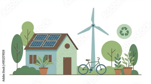 Eco friendly house with solar panels.