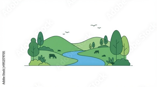 Serene landscape with rolling hills.