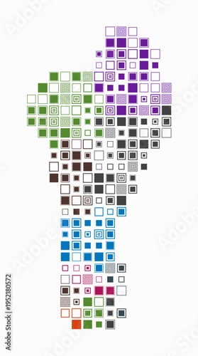 Benin, shape of the country build of colored cells. Digital style map of the Benin on white background. Large size square blocks. Beautiful vector illustration.