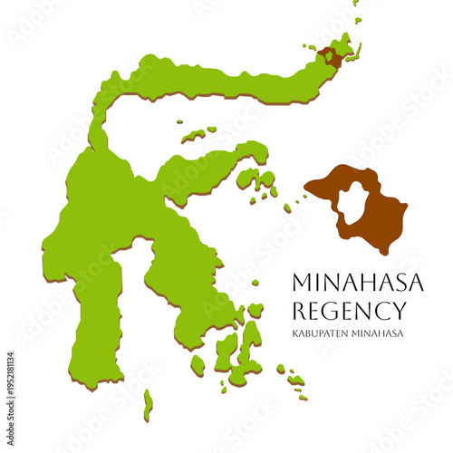 Modern regional map of North Sulawesi with Minahasa Regency highlighted in a balanced and clean cartographic illustration style